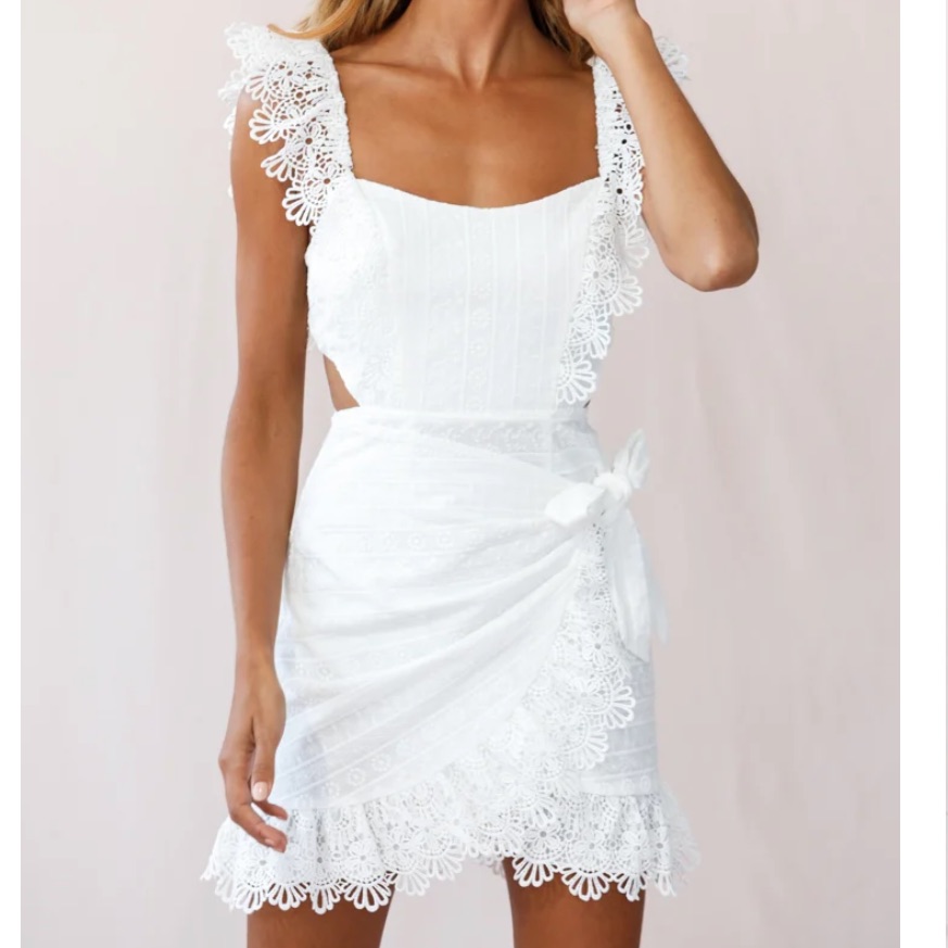 Selfie Leslie Sonnet Lace Trim Wrap Front Dress White